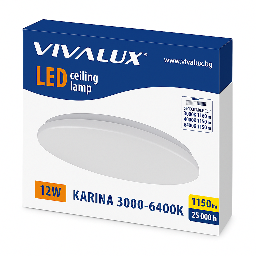 плафониера лед карина VIVALUX KARINA LED плафон 12W 3000–6400K, CCT селектор - Image 1